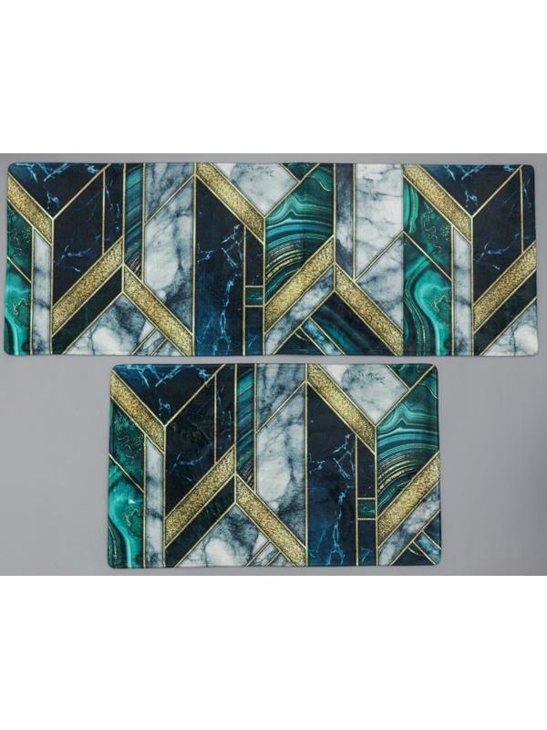 Набор ковриков для ванны и туалета Доляна «Малахит», 2 шт: 45×120, 45×75 см