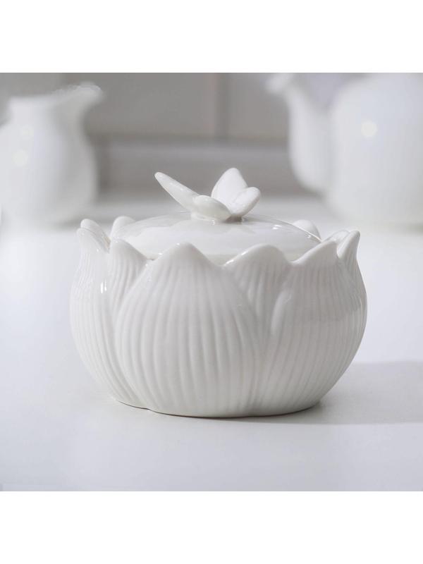 Сахарница керамическая «Цветок», цвет белый