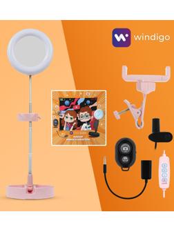 Набор Юного Блогера Windigo KIDS CB-98, лампа на штативе, микрофон, пульт, линзы,СЗУ,розовый