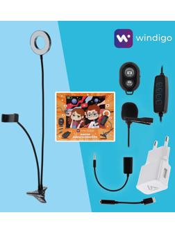 Набор Юного Блогера Windigo KIDS CB-96, лампа на прищепке, микрофон, пульт, переходник, СЗУ