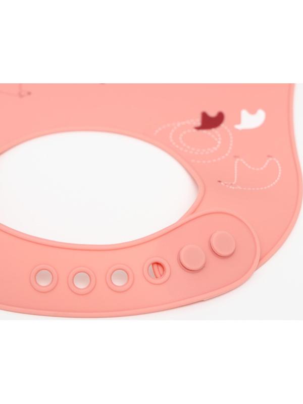 Нагрудник для кормления «Мишка на севере» силиконовый с карманом, цвет розовый