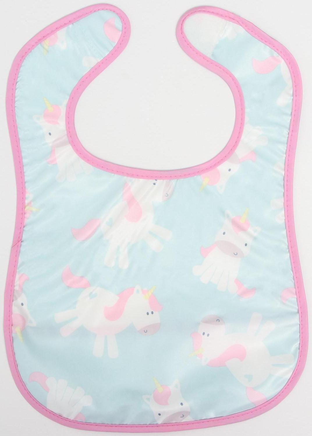 Нагрудник для кормления «Единорог» непромокаемый на липучке, с карманом