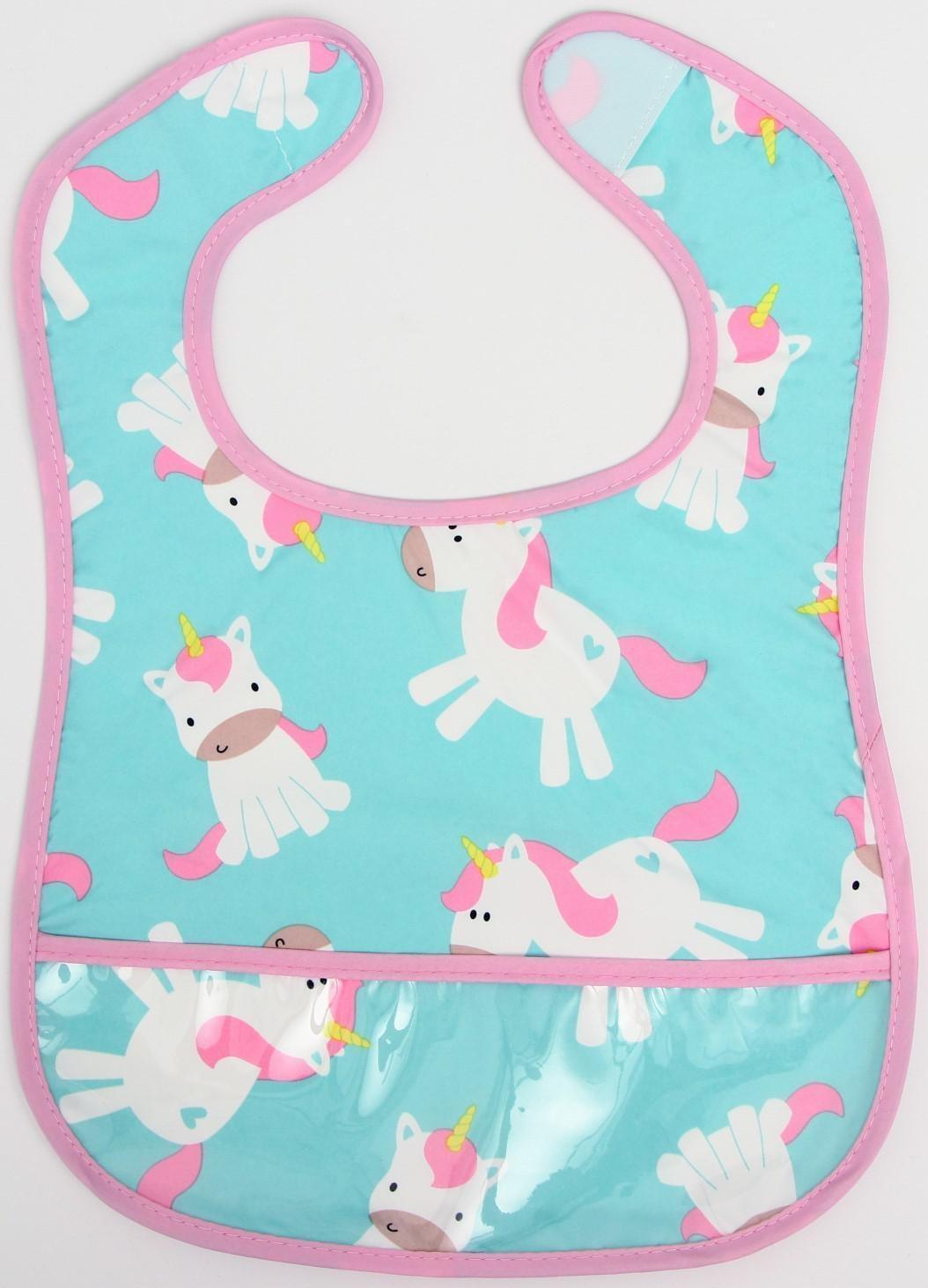 Нагрудник для кормления «Единорог» непромокаемый на липучке, с карманом