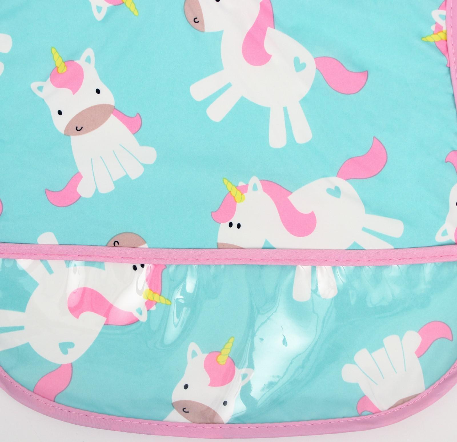 Нагрудник для кормления «Единорог» непромокаемый на липучке, с карманом