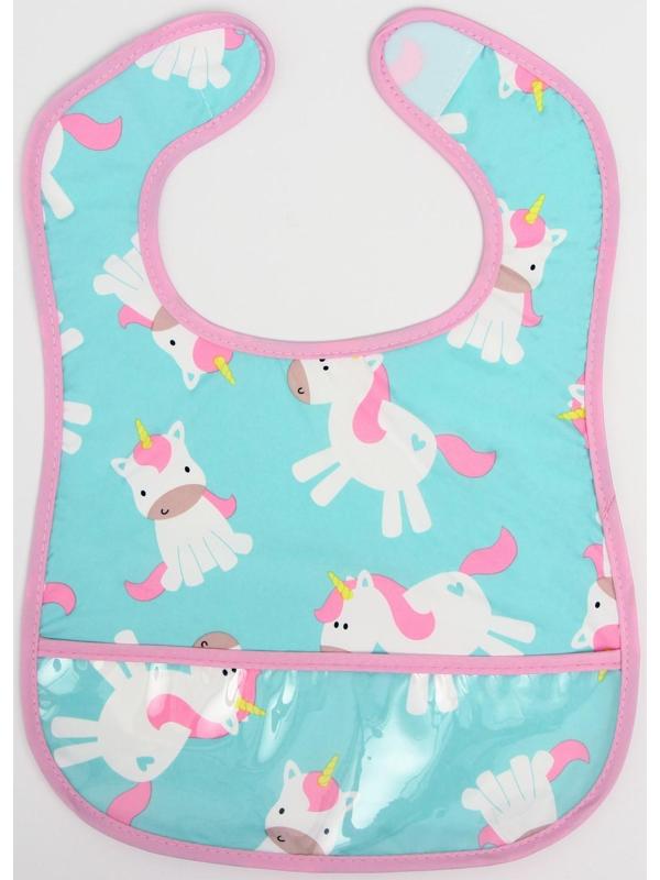 Нагрудник для кормления «Единорог» непромокаемый на липучке, с карманом