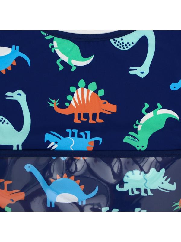 Нагрудник для кормления «Динозавры» непромокаемый на липучке, с карманом, цвет синий