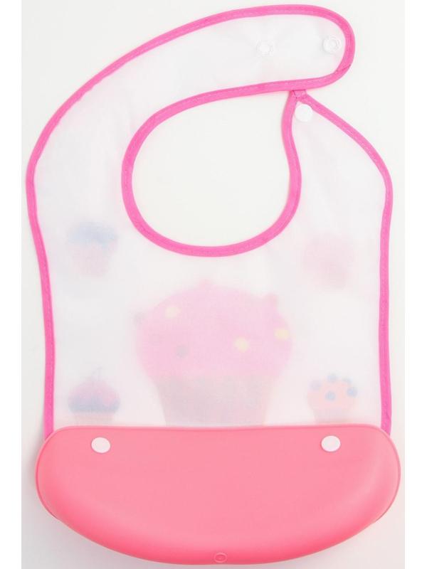 Нагрудник для кормления «Пирожное» непромокаемый на кнопке, с супер-карманом