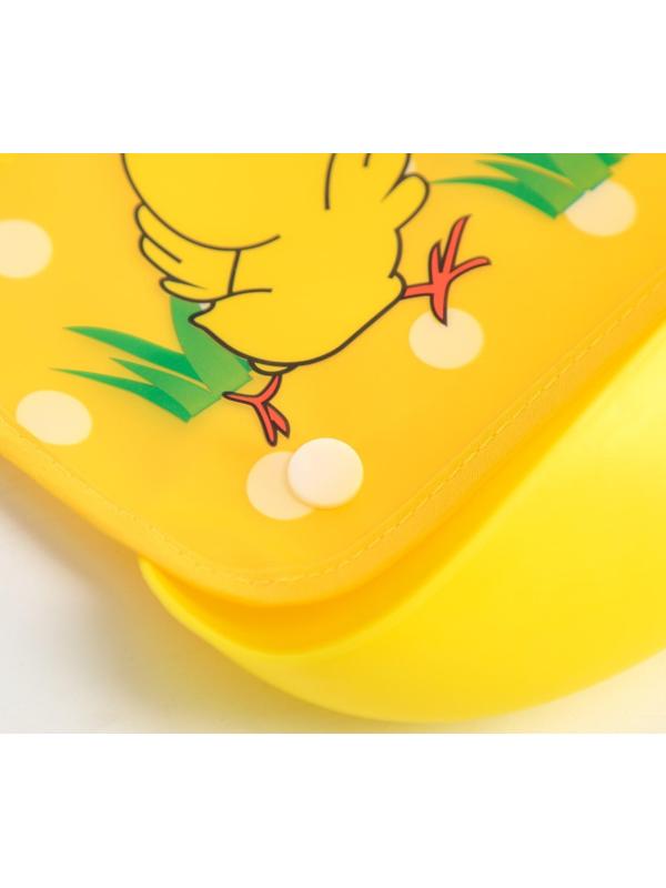 Нагрудник для кормления «Цыплята» непромокаемый на кнопке, с супер-карманом