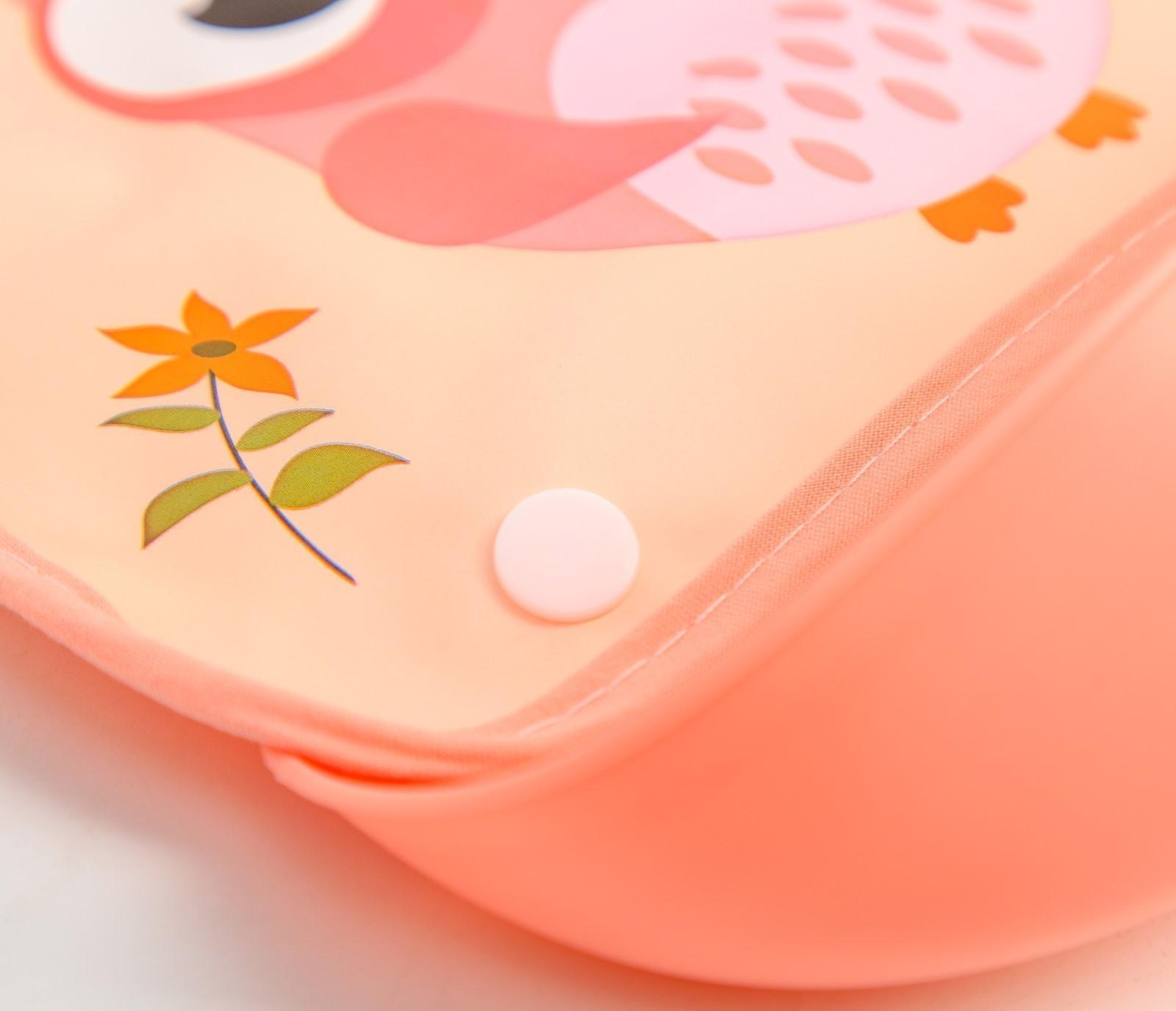 Нагрудник для кормления «Совушка» непромокаемый на кнопке, с супер-карманом