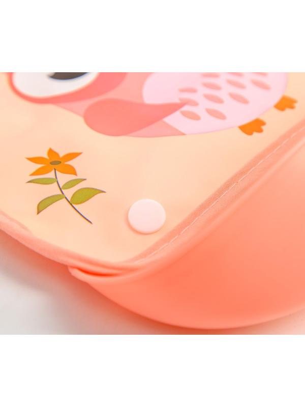 Нагрудник для кормления «Совушка» непромокаемый на кнопке, с супер-карманом