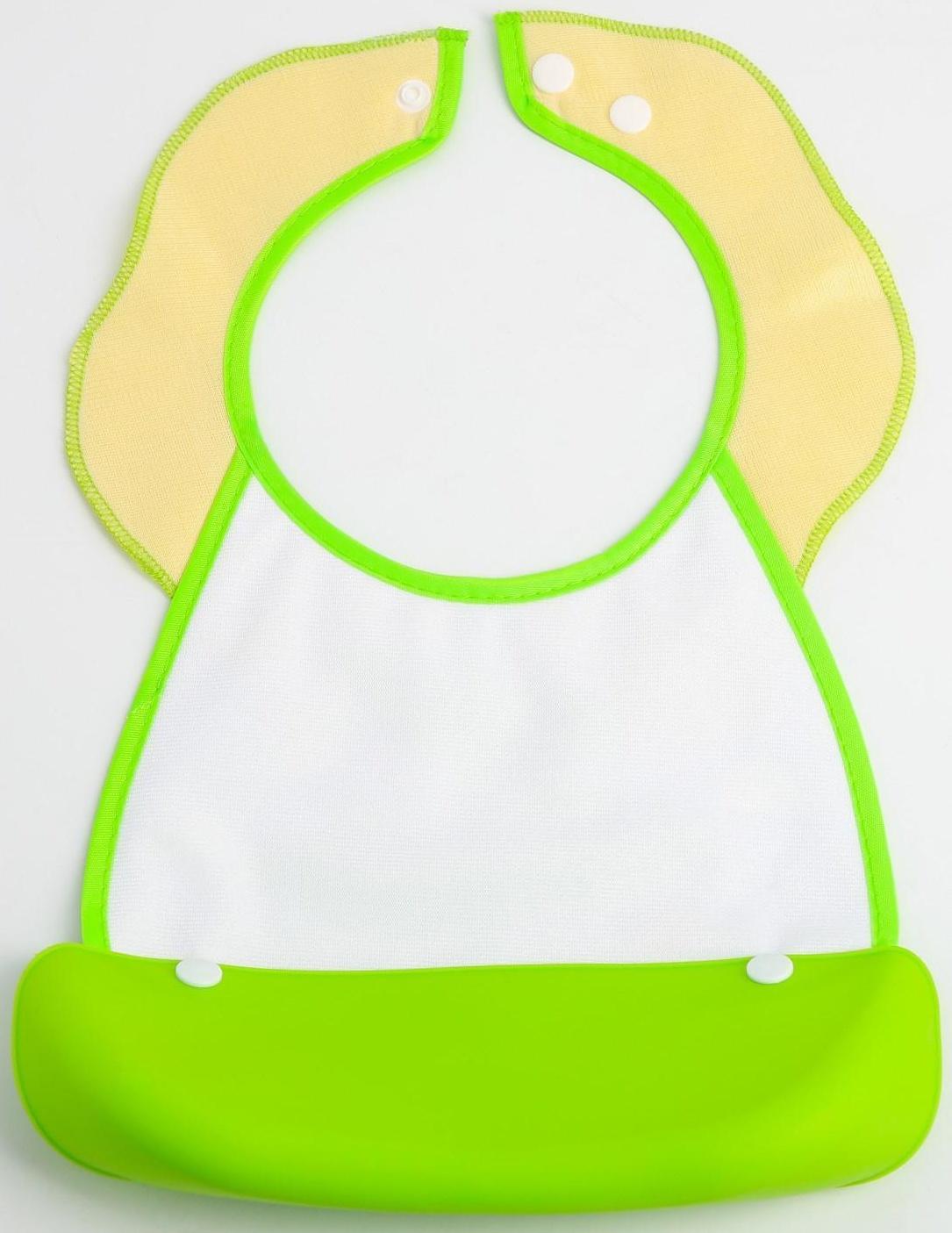 Нагрудник для кормления «Цветочек» непромокаемый на кнопке, с супер-карманом, цвет зелёный