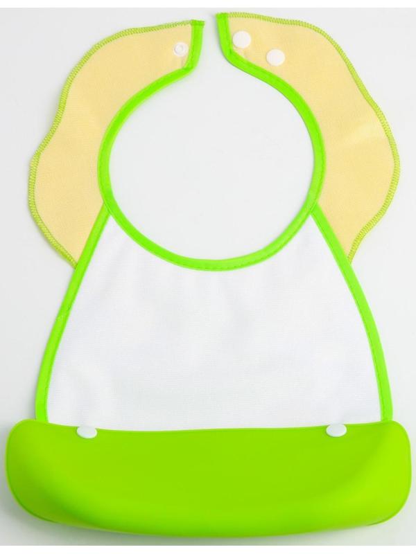 Нагрудник для кормления «Цветочек» непромокаемый на кнопке, с супер-карманом, цвет зелёный