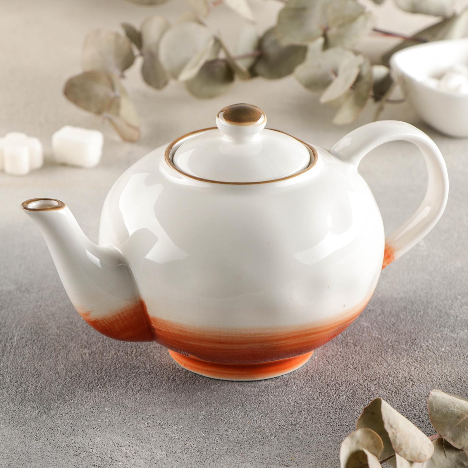 Чайник керамический заварочный Доляна «Космос», 600 мл, цвет оранжевый