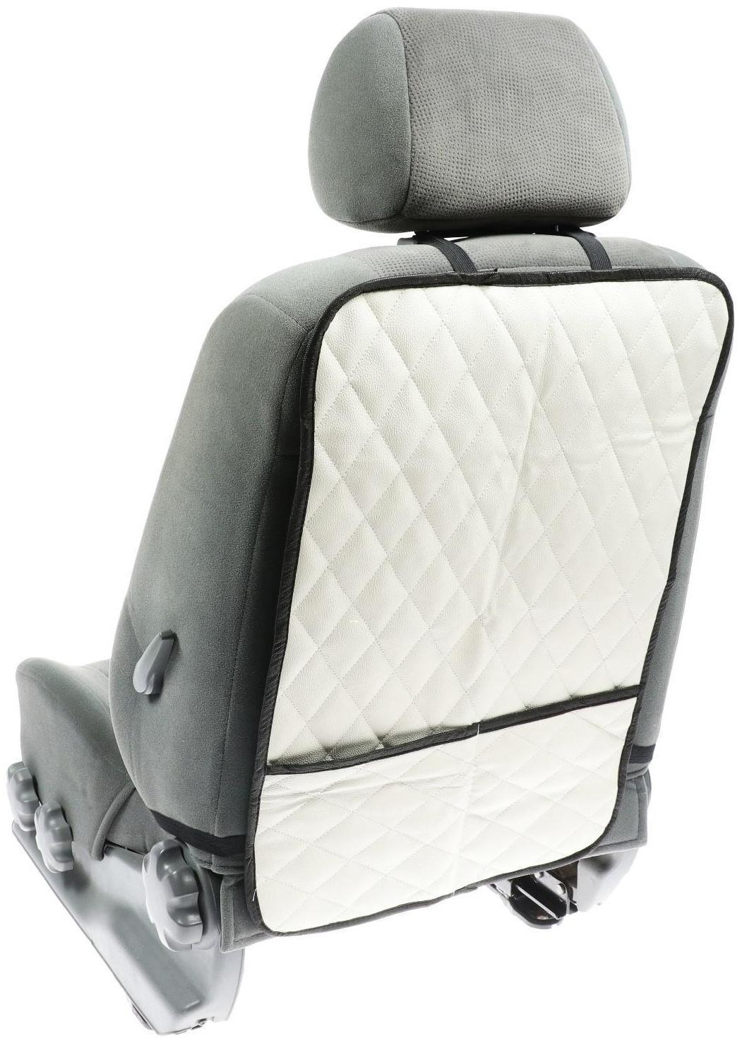 Защитная накидка на переднее сиденье 1 карман, 40×60, экокожа, стеганная, белая