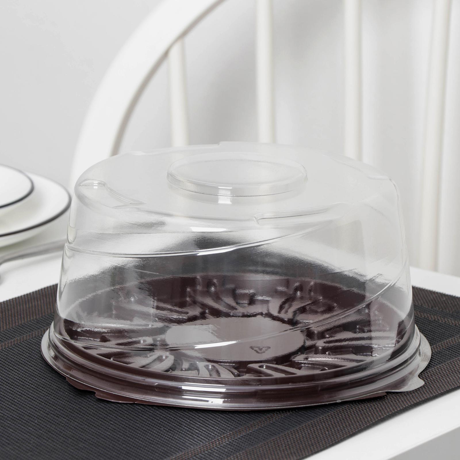 Тортовница одноразровая с крышкой, 22,5×10,7 см, дно 18×9,1 см, цвет прозрачный, коричневый