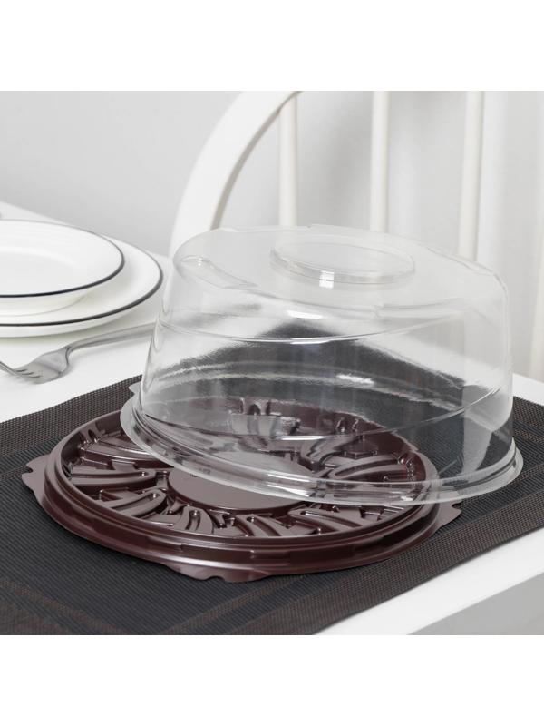 Тортовница одноразровая с крышкой, 22,5×10,7 см, дно 18×9,1 см, цвет прозрачный, коричневый