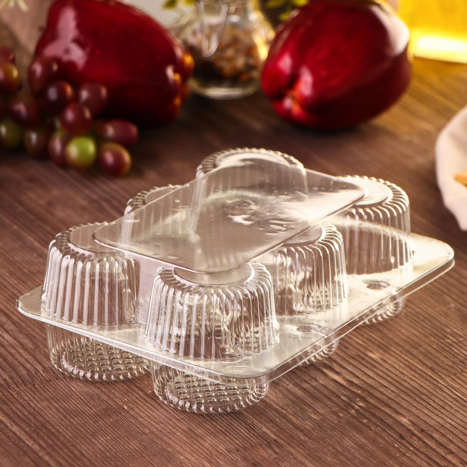 Контейнер одноразовый с неразьёмной крышкой, 19,4×14×6,5 см, 6 ячеек под пироженое, цвет прозрачный