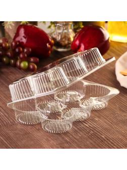 Контейнер одноразовый с неразьёмной крышкой, 19,4×14×6,5 см, 6 ячеек под пироженое, цвет прозрачный