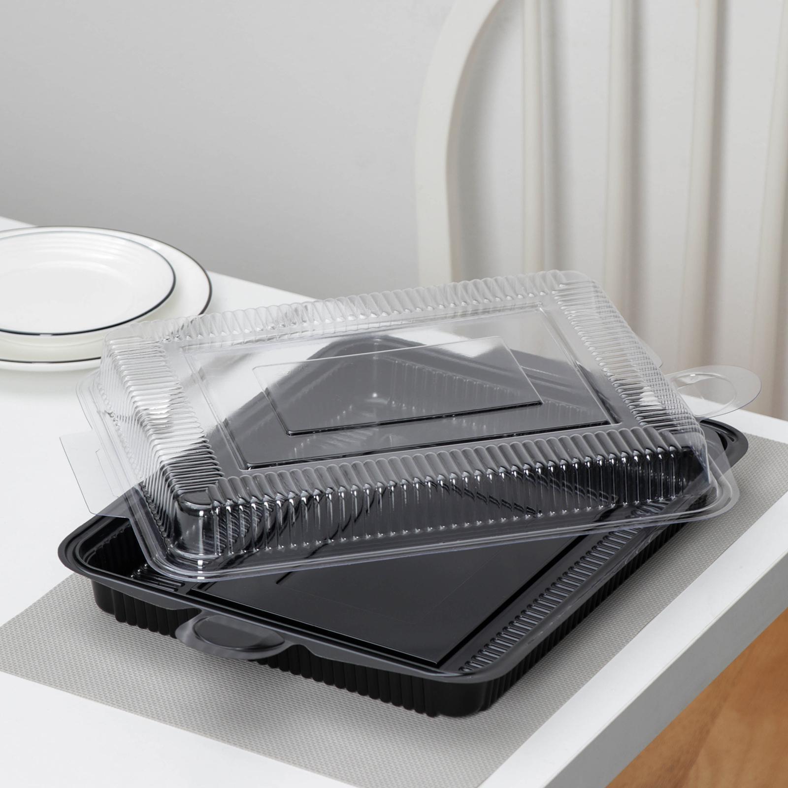 Тортовница одноразовая с крышкой, прямоугольная, 40,5×27,7×7,2 см, цвет прозрачный, чёрный