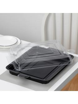 Тортовница одноразовая с крышкой, прямоугольная, 40,5×27,7×7,2 см, цвет прозрачный, чёрный