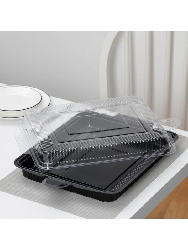 Тортовница одноразовая с крышкой, прямоугольная, 40,5×27,7×7,2 см, цвет прозрачный, чёрный
