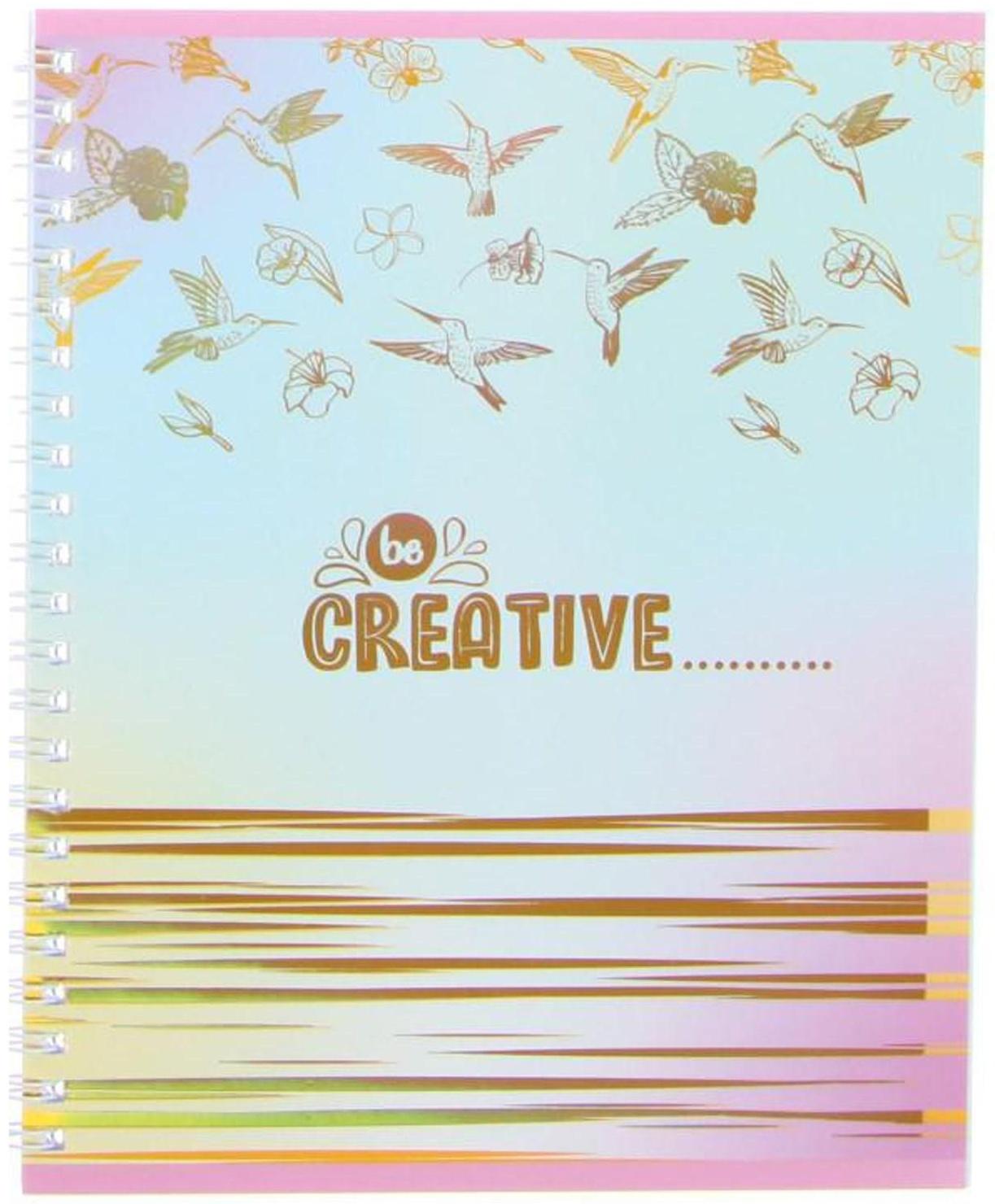 Тетрадь 60 листов в клетку на гребне Be creative, обложка мелованный картон, тиснение фольгой, блок офсет, МИКС