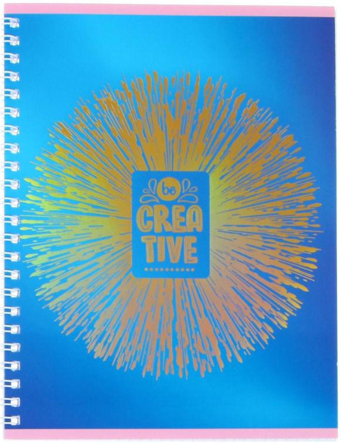 Тетрадь 60 листов в клетку на гребне Be creative, обложка мелованный картон, тиснение фольгой, блок офсет, МИКС
