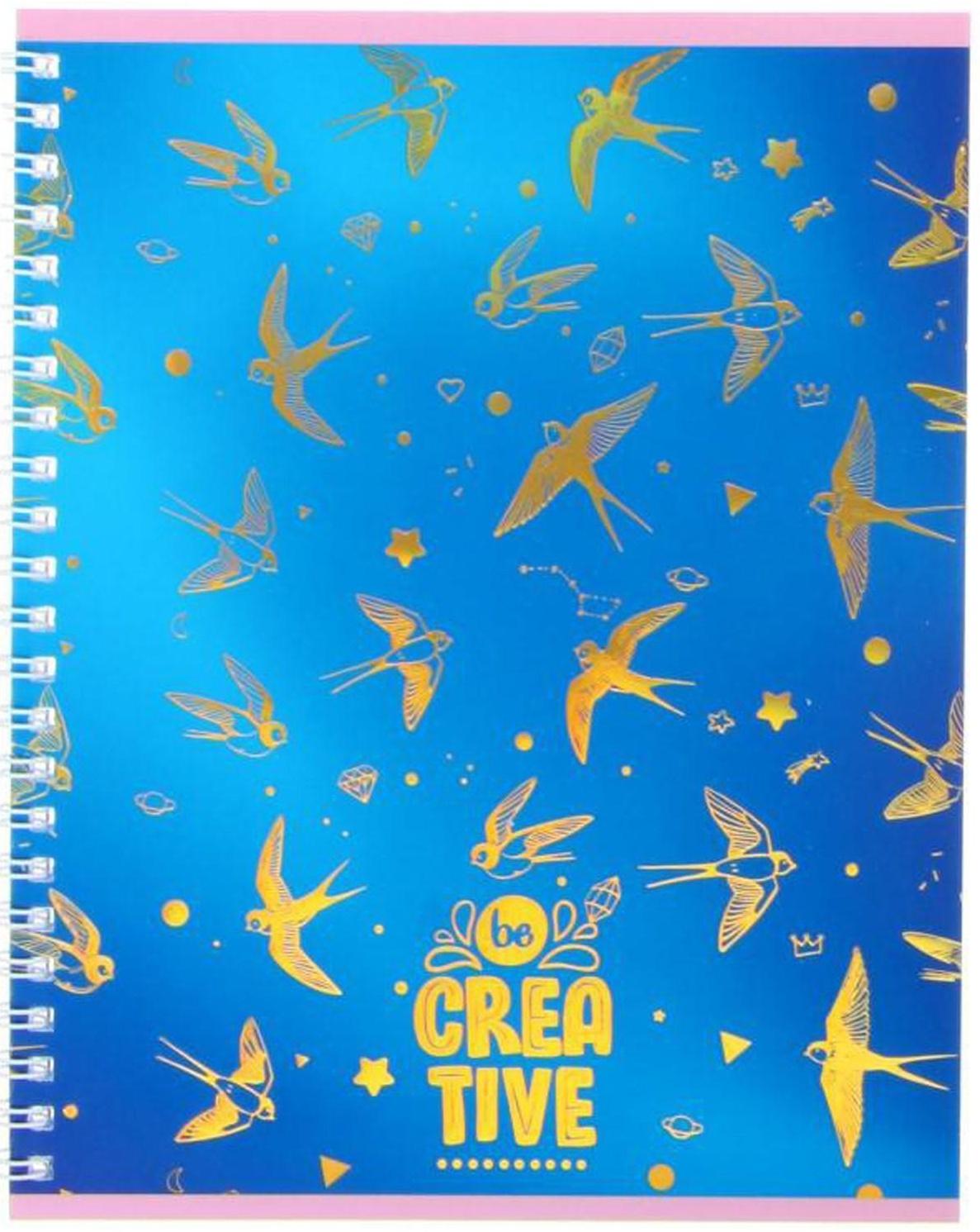 Тетрадь 60 листов в клетку на гребне Be creative, обложка мелованный картон, тиснение фольгой, блок офсет, МИКС