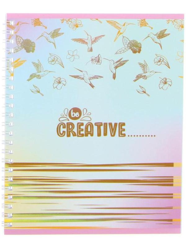 Тетрадь 60 листов в клетку на гребне Be creative, обложка мелованный картон, тиснение фольгой, блок офсет, МИКС