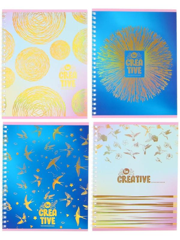 Тетрадь 60 листов в клетку на гребне Be creative, обложка мелованный картон, тиснение фольгой, блок офсет, МИКС