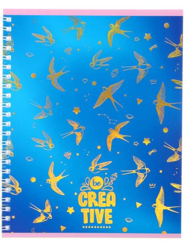 Тетрадь 60 листов в клетку на гребне Be creative, обложка мелованный картон, тиснение фольгой, блок офсет, МИКС