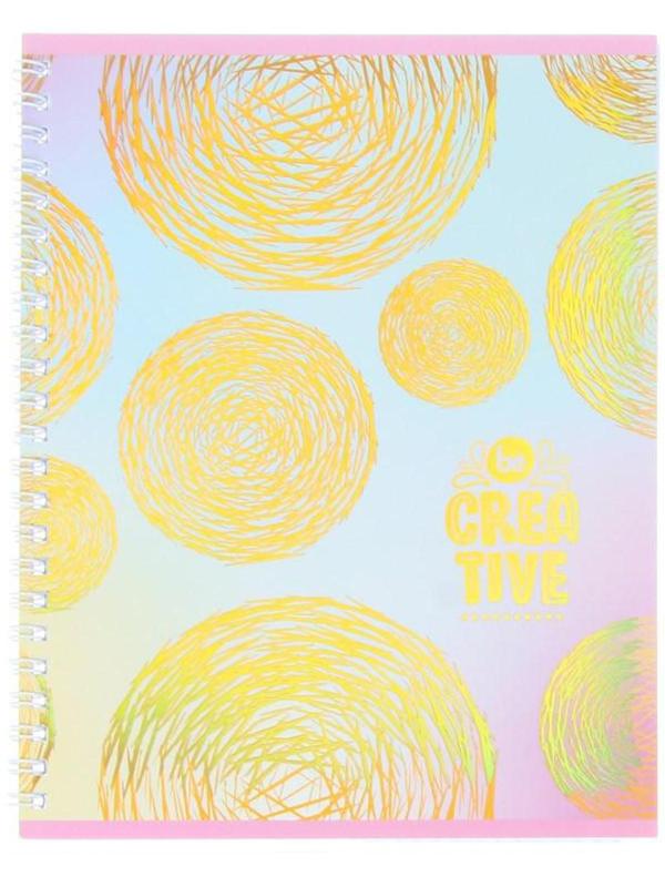 Тетрадь 60 листов в клетку на гребне Be creative, обложка мелованный картон, тиснение фольгой, блок офсет, МИКС