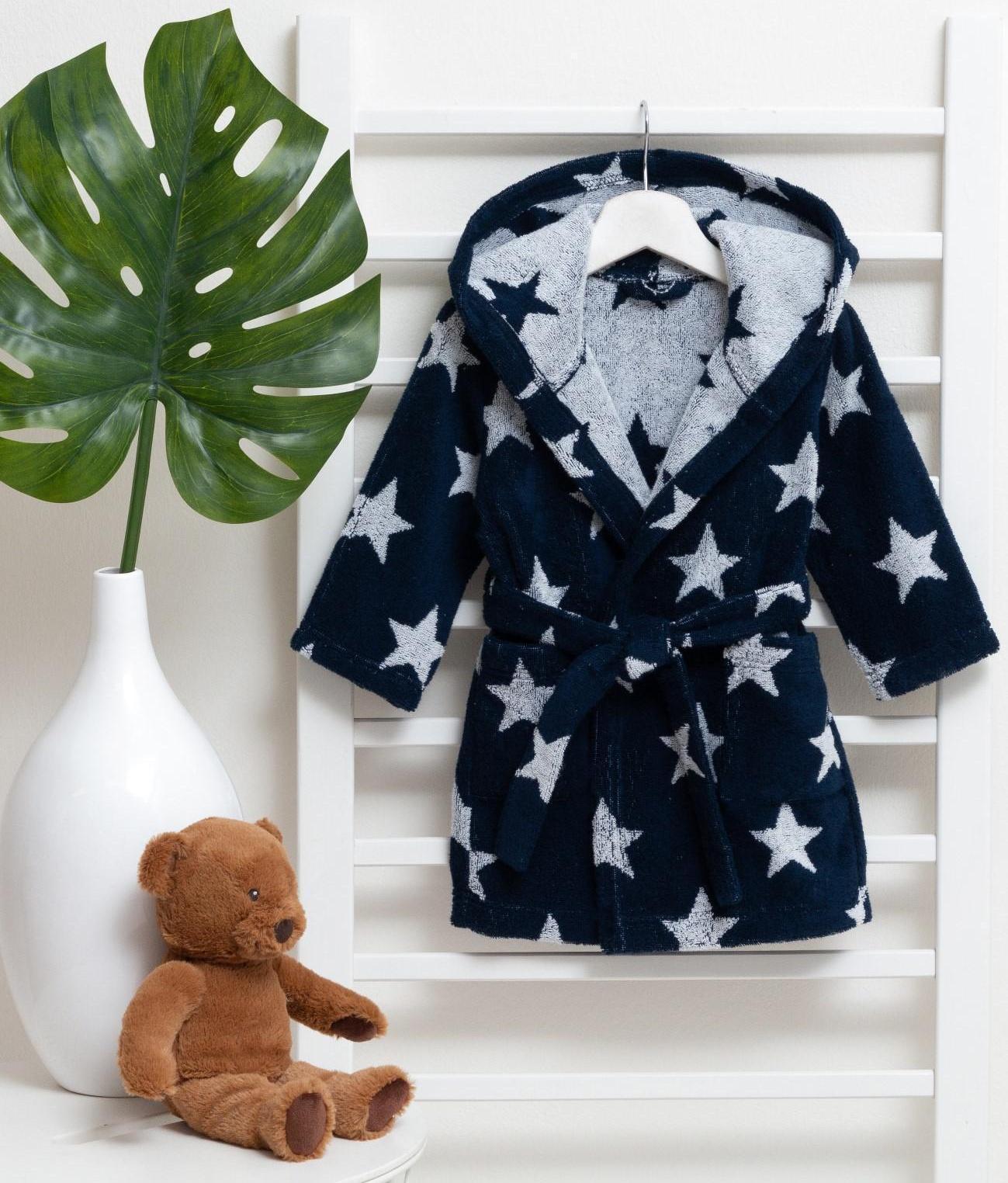 Халат махровый детский Крошка Я «Звездочки» размер 34, цвет синий, 100% хлопок 360 г/м2