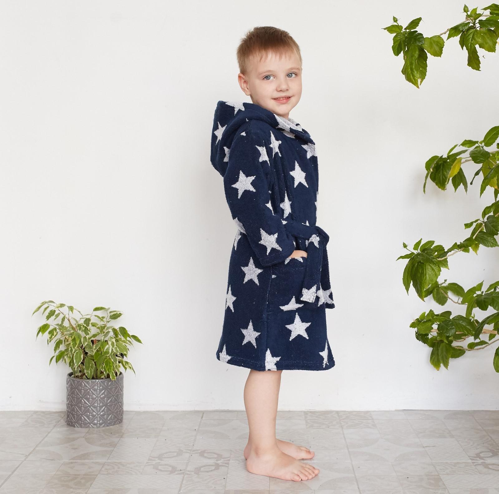 Халат махровый детский Крошка Я «Звездочки» размер 34, цвет синий, 100% хлопок 360 г/м2