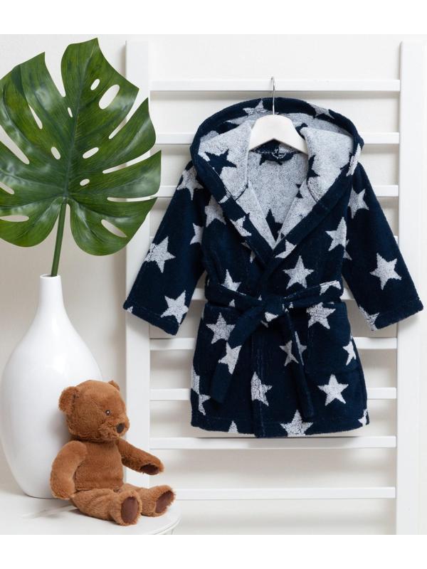Халат махровый детский Крошка Я «Звездочки» размер 34, цвет синий, 100% хлопок 360 г/м2