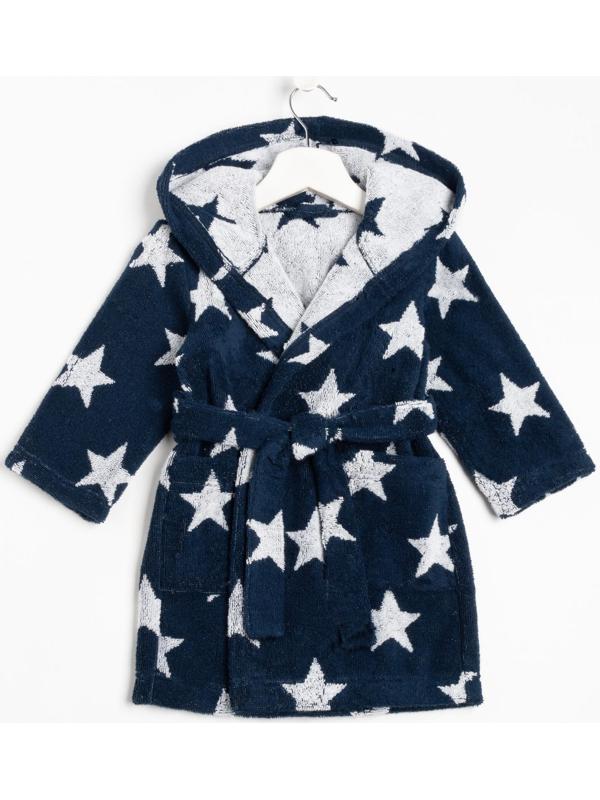 Халат махровый детский Крошка Я «Звездочки» размер 34, цвет синий, 100% хлопок 360 г/м2