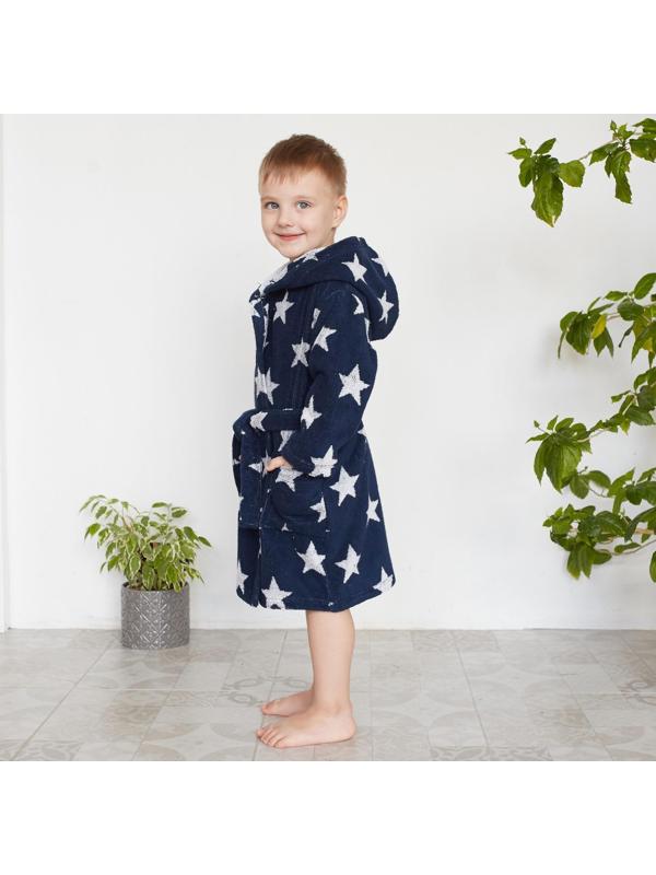 Халат махровый детский Крошка Я «Звездочки» размер 34, цвет синий, 100% хлопок 360 г/м2