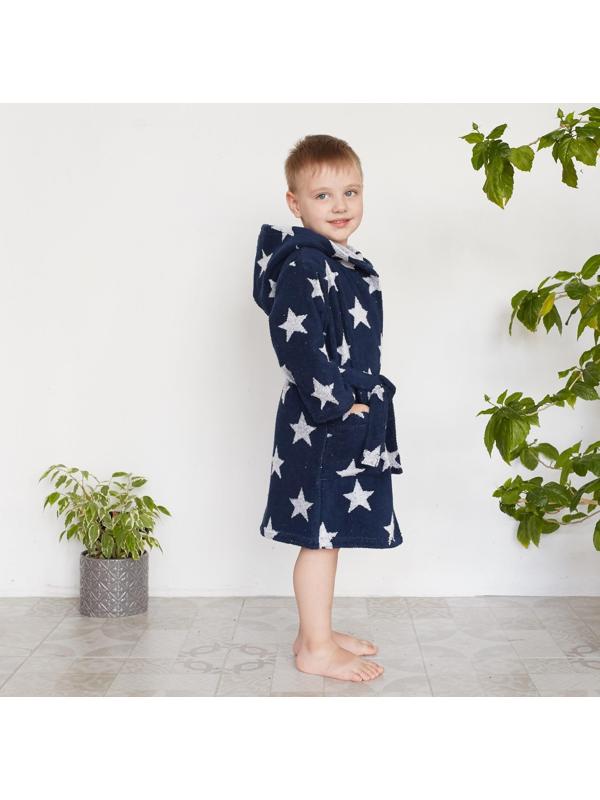 Халат махровый детский Крошка Я «Звездочки» размер 34, цвет синий, 100% хлопок 360 г/м2
