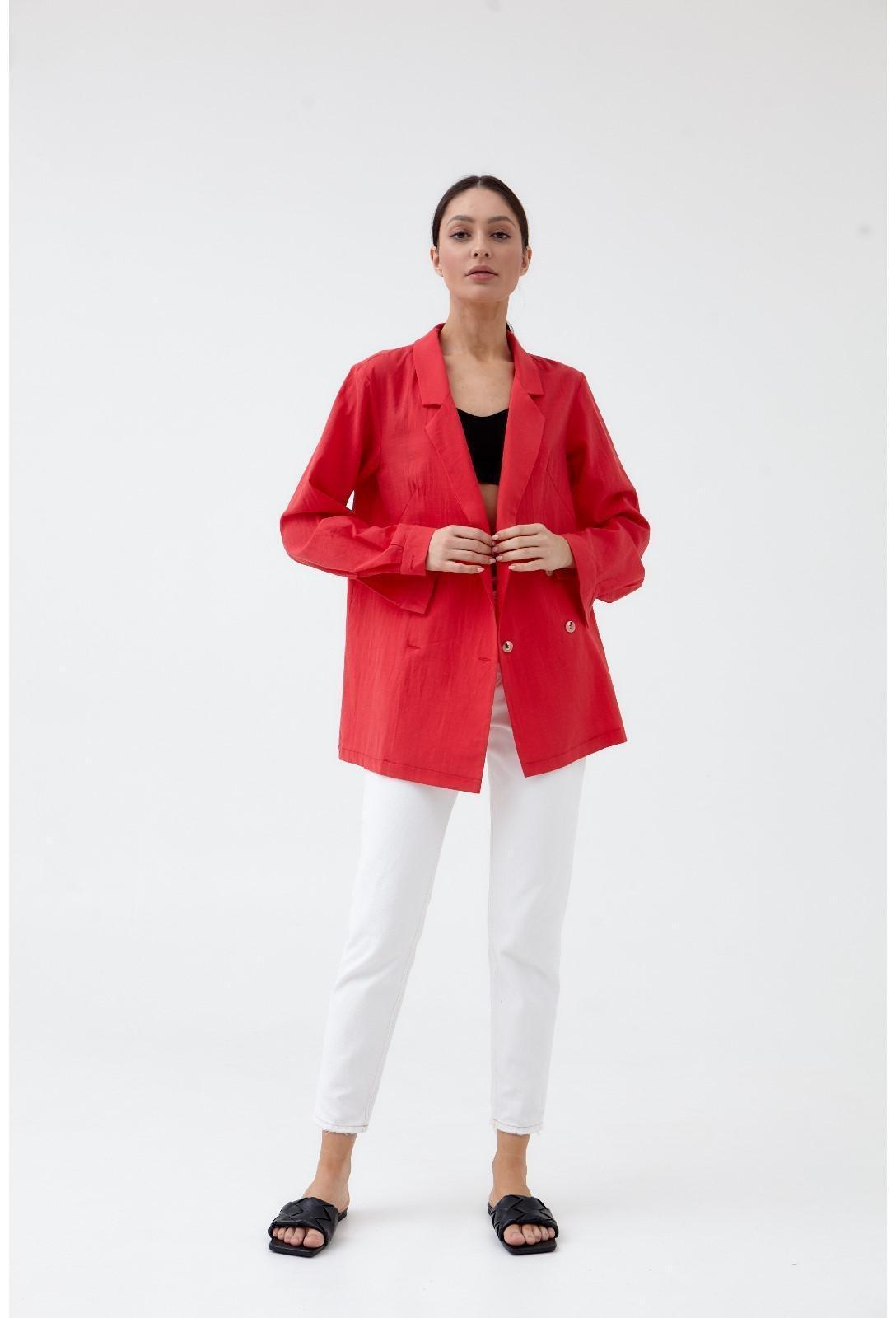 Жакет женский двубортный MIST р. 42, коралловый