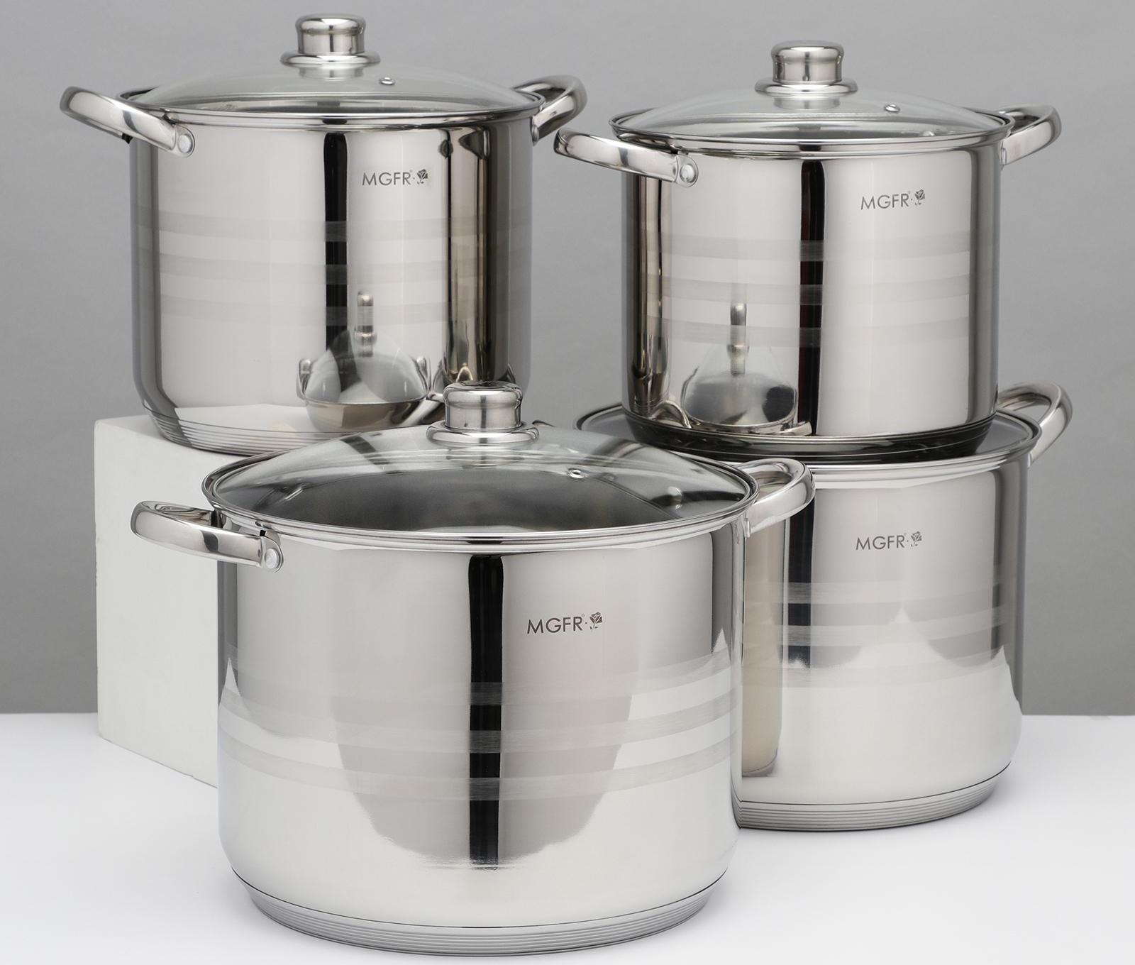 Набор кастрюль из нержавеющей стали «Абель», 4 предмета: 7 л, 9 л, 10 л, 12 л, крышки, индукция