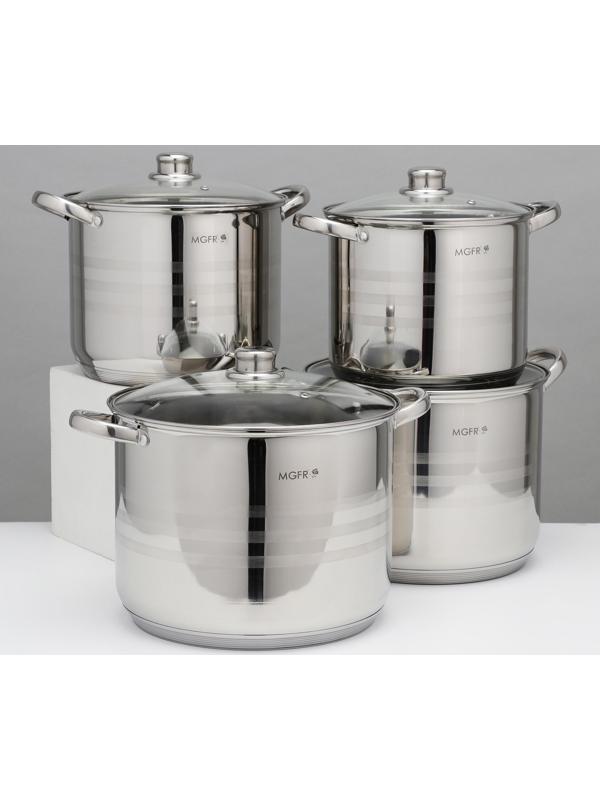 Набор кастрюль из нержавеющей стали «Абель», 4 предмета: 7 л, 9 л, 10 л, 12 л, крышки, индукция