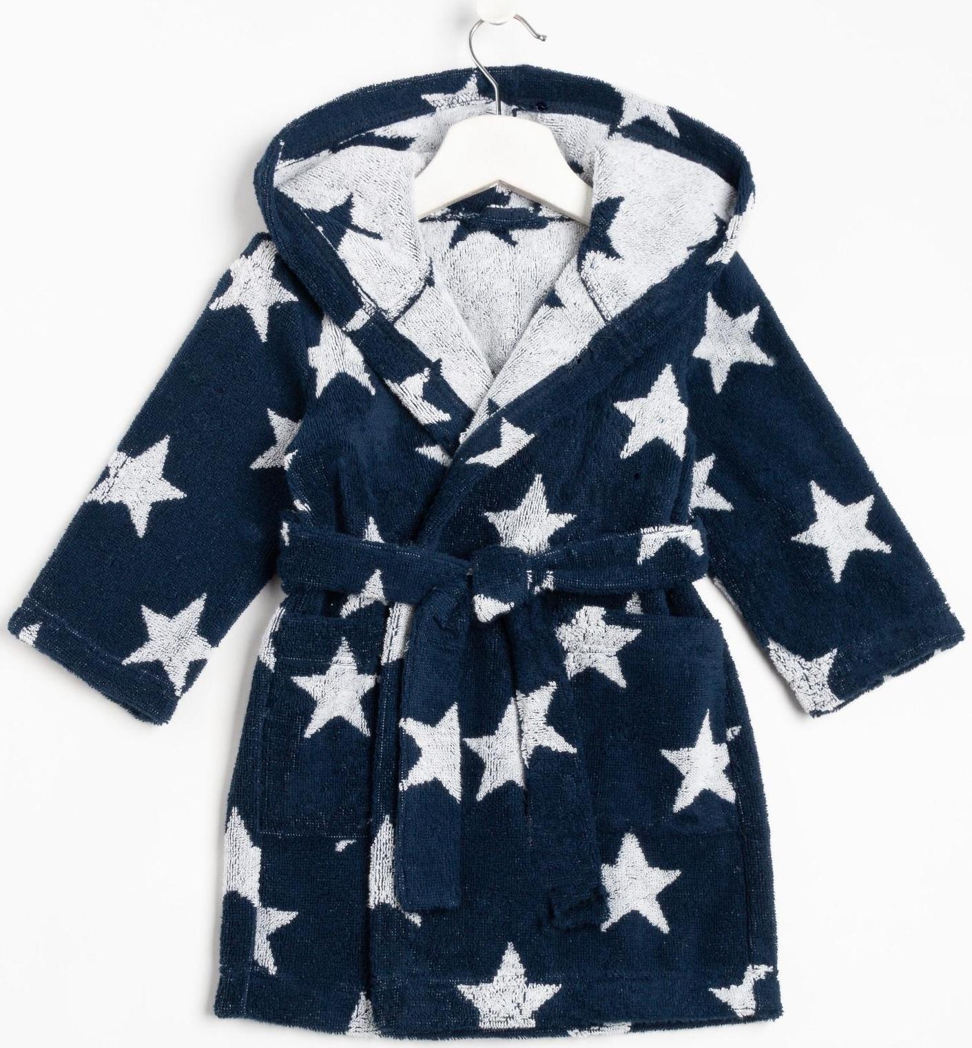 Халат махровый детский Крошка Я «Звездочки» размер 32, цвет синий, 100% хлопок 360 г/м2