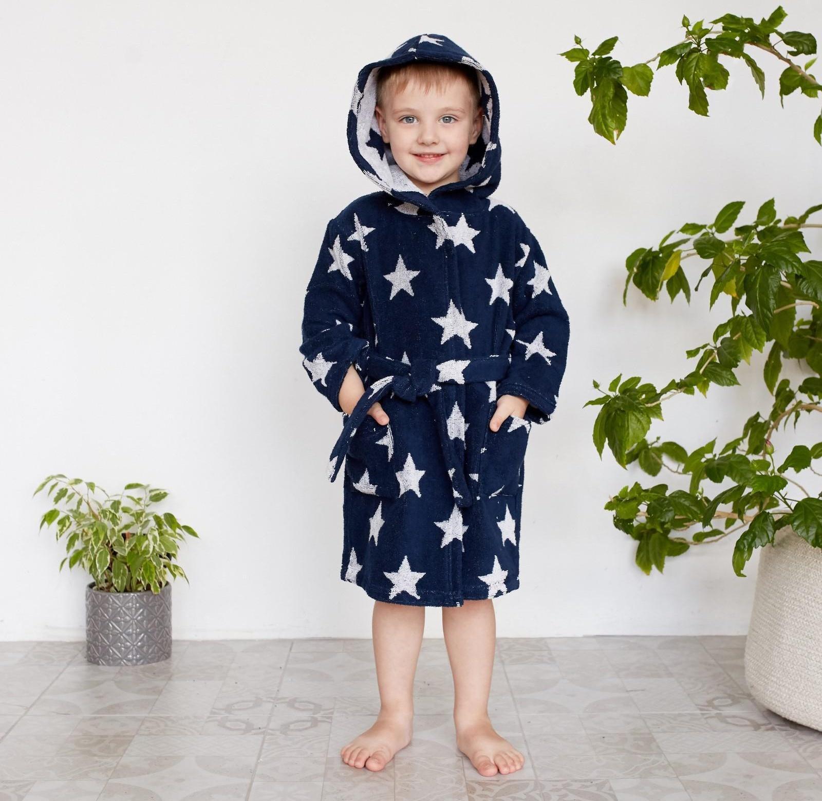 Халат махровый детский Крошка Я «Звездочки» размер 32, цвет синий, 100% хлопок 360 г/м2