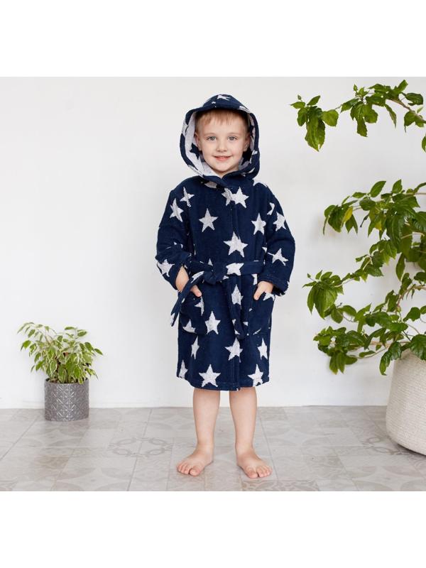 Халат махровый детский Крошка Я «Звездочки» размер 32, цвет синий, 100% хлопок 360 г/м2