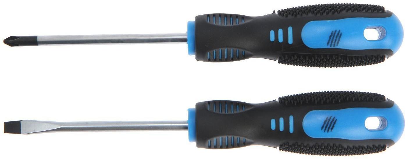 Набор отверток ТУНДРА, CrV, хром, магнит, 2К рукоятки, PH2/SL6 х 100 мм, 2 шт.