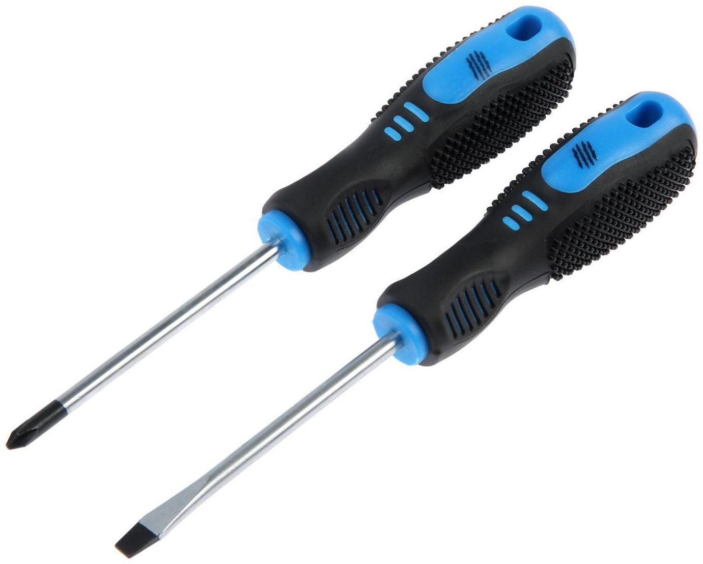 Набор отверток ТУНДРА, CrV, хром, магнит, 2К рукоятки, PH2/SL6 х 100 мм, 2 шт.