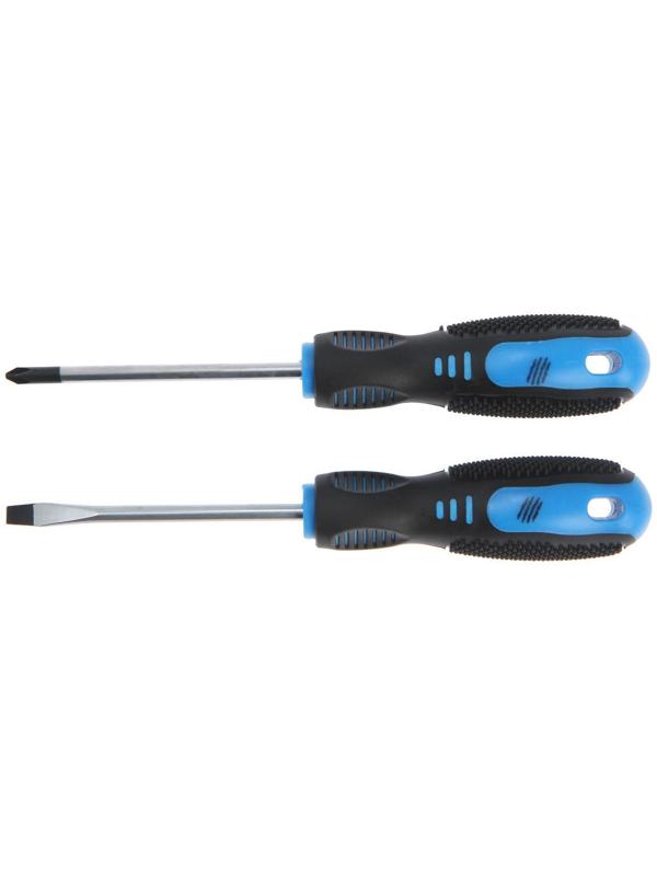 Набор отверток ТУНДРА, CrV, хром, магнит, 2К рукоятки, PH2/SL6 х 100 мм, 2 шт.