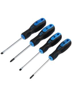 Набор отверток ТУНДРА, CrV, хром, магнит, 2К рукоятки, PH1,PH2,SL5,SL6 х 100 мм, 4 шт.