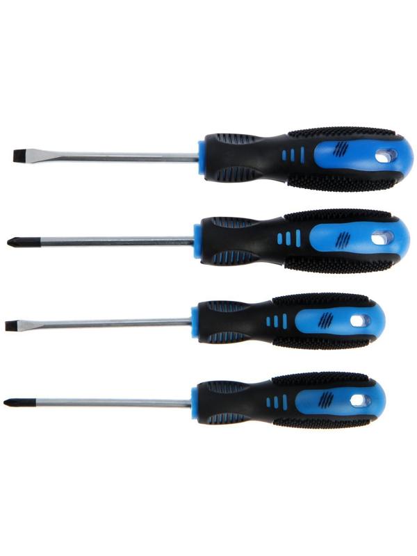 Набор отверток ТУНДРА, CrV, хром, магнит, 2К рукоятки, PH1,PH2,SL5,SL6 х 100 мм, 4 шт.
