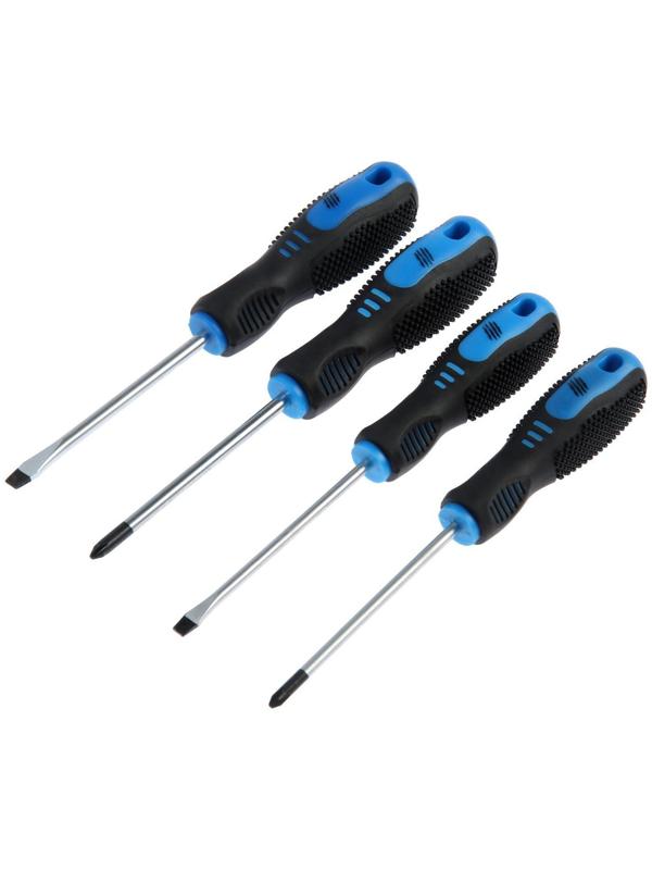 Набор отверток ТУНДРА, CrV, хром, магнит, 2К рукоятки, PH1,PH2,SL5,SL6 х 100 мм, 4 шт.